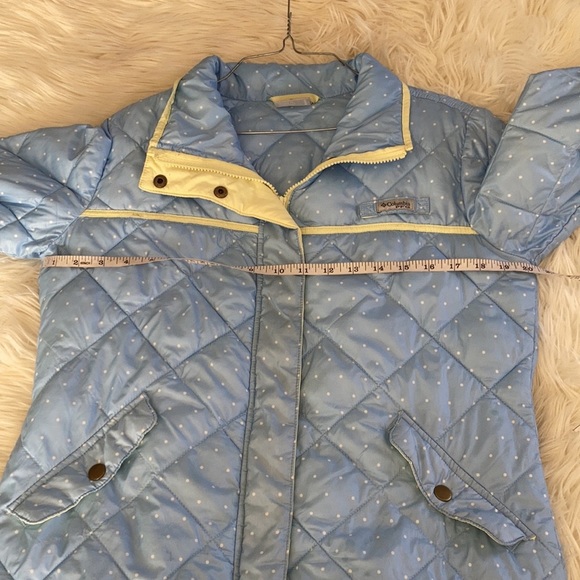 Columbia PFG light blue white polkadotted puffer zip button up skii jacket coat - Picture 11 of 16